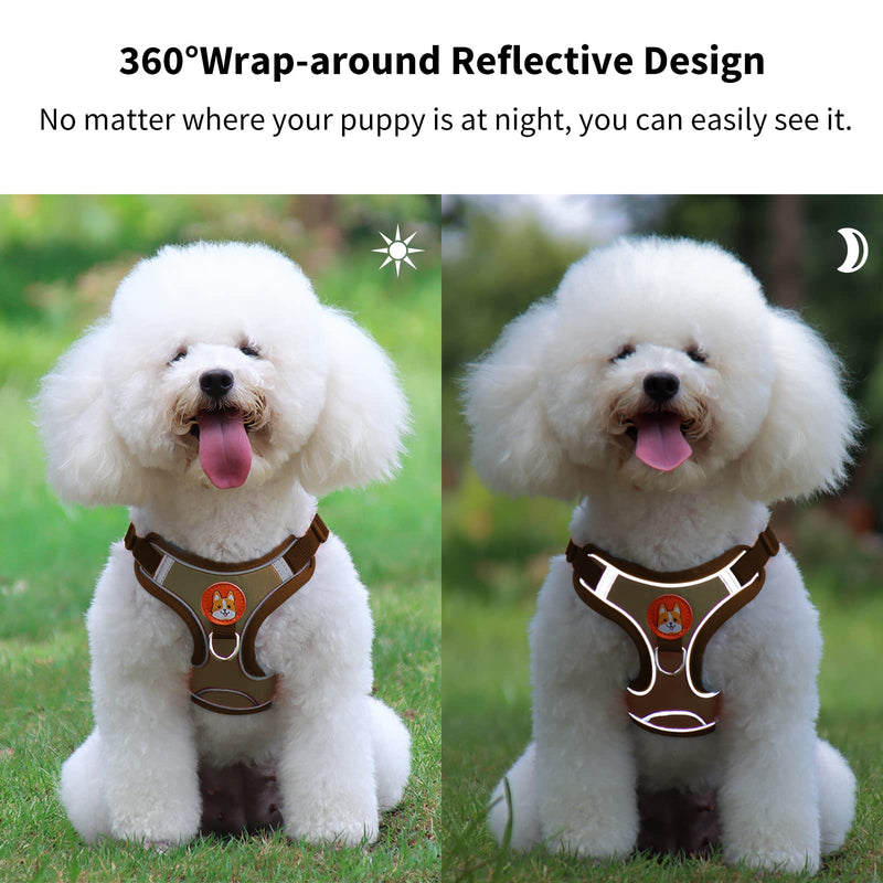 Dog Harness for Small Dogs, Adjustable No Pull Harness for Small Dogs Comfort Reflective Small Dog Harness and Leash Set with 2 Leash Clips, Puppy Dog Vest Harness for Small Medium Dogs L (ref: 15.4 to 22.0 lbs) Brown - PawsPlanet Australia