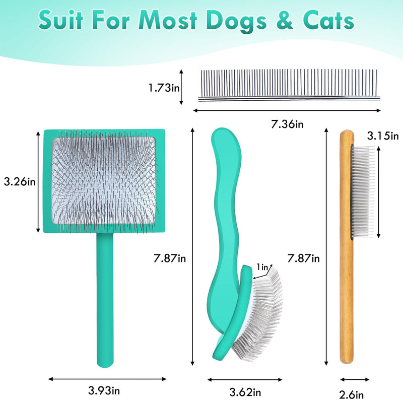 Dog Slicker Brush for Medium or Long Haired Dogs, Long Pin Slicker Brush for Removes Loose Hair, Tangles and Knots, Best Grooming Tools for Small Animals, Large, Free Pet Comb, Green - PawsPlanet Australia