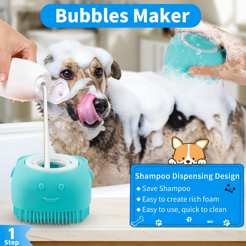 Comotech 3-in-1 Dog Grooming Brush | Adjustable Handle Shampoo Brush & Scrubber for Short & Long Haired Dogs & Cats (Blue Blue White) Blue Blue White - PawsPlanet Australia