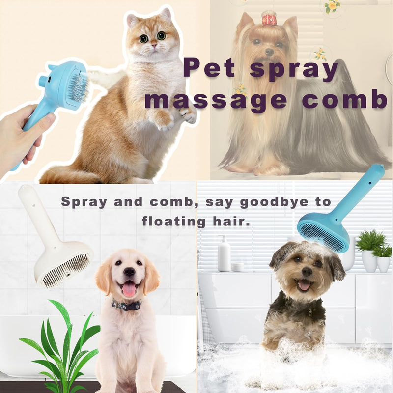 Cat Steam Brush Pet Spray Hair Removal Comb Steam Brush for Shedding & Grooming for Long & Short Haired Pets (2pcs Blue and white) 2pcs Blue and white