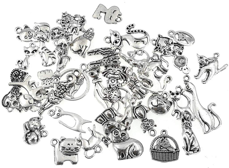 Assorted Cats Pet Charm Pendant for DIY Jewelry Making Accessaries(42pcs,Antique Silver) - PawsPlanet Australia