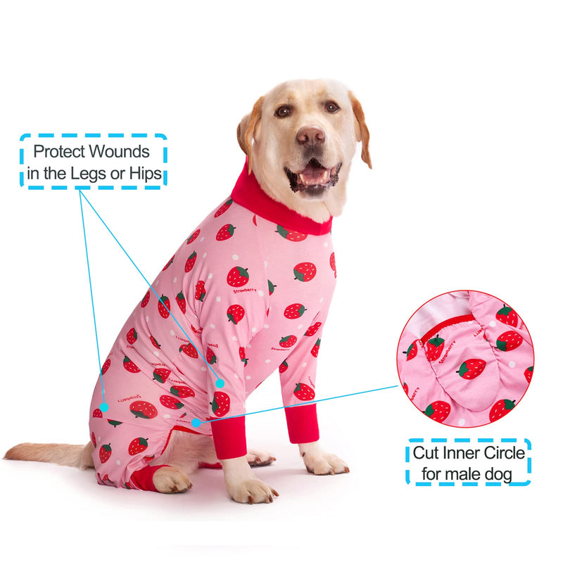 Dog Recovery Suit After Surgery Soft Long Sleeve Dog Neuter Shirt Cone Alternatives, Prevent Licking Dog Surgical Onesies for Large Medium Dog Shedding Suit (5X-Large, Strawberry) 5X-Large