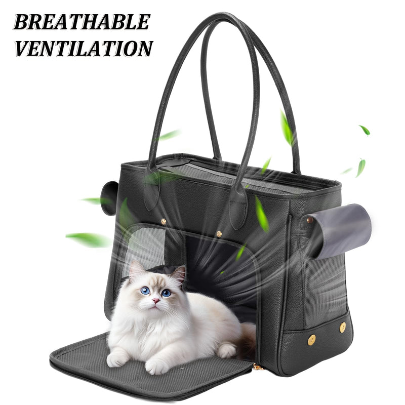 Fashion Pet Carrier Purse for Small Cat and Dog, Luxury Pu Soft-Sided Tote Bag with Large Pockets for Dogs and Puppies (Black, 15.8" L x 7.5" W x 11.8" H) Black 15.8"L x 7.5"W x 11.8"H