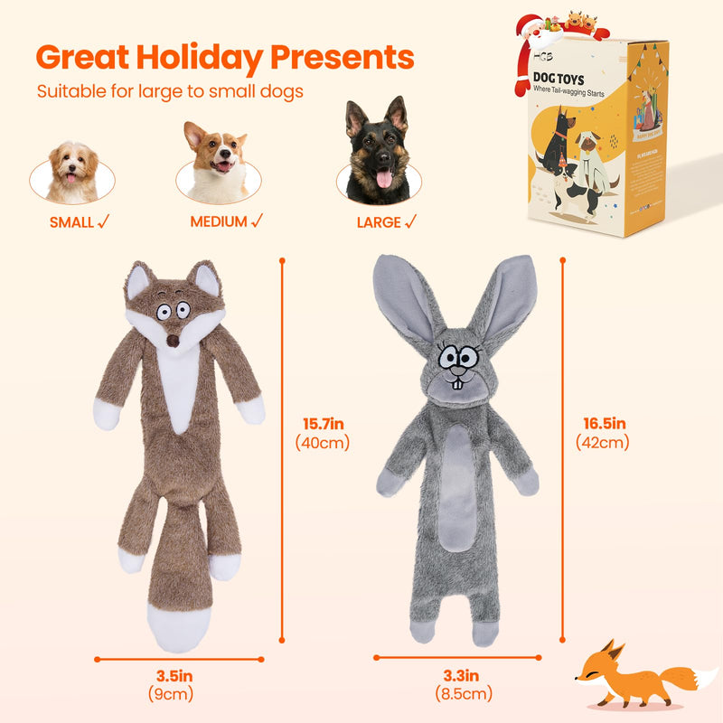 HGB Squeaky Dog Toys, No Stuffing Crinkle Dog Toys for Large Medium Small Dogs, Plush Dog Toys to Keep Them Busy, Dog Chew Toys for Puppy Teething, Pet Toys, 2 Pack Bunny & Redfox - PawsPlanet Australia