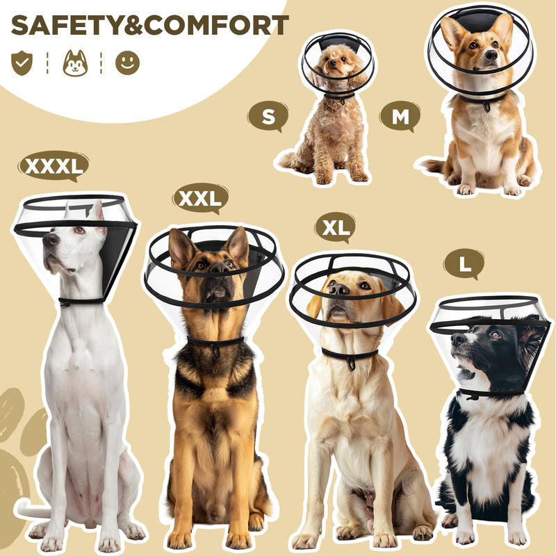 Dog Cone Collar for After Surgery,Transparent Dog Cones Alternative for Small Large Medium Size Dogs,Adjustable Depth Pet Recovery Collars,Elizabethan Collar for Dogs Stop Licking Wound(XXXL) XXXL Transparent