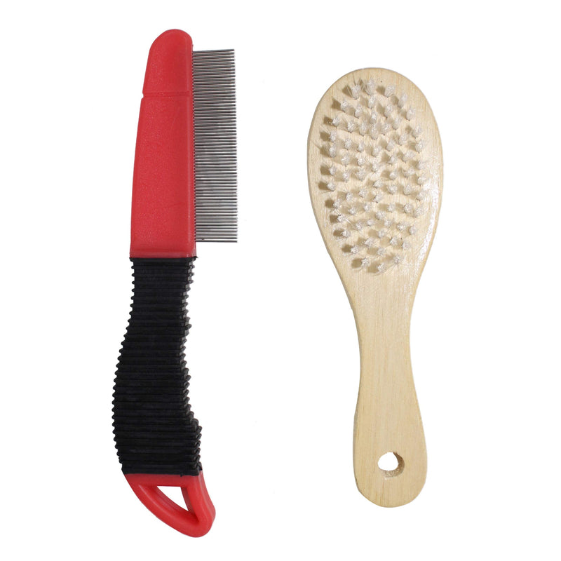 Pets First Deluxe 3 Piece Pet Brush & Comb Grooming Set - Luxury Grooming Set for Pets - Flexible Rubber Sleeve + Short Hair Pet Comb + Double Sided Detangling Brush - PawsPlanet Australia