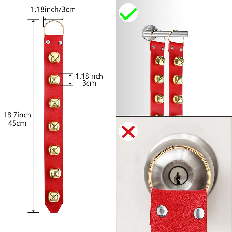 Frienda Hanging Bells 7-Bell Dog Doorbells for Door Knob Faux Leather Belts Go Outside Dog Bells Christmas Decor and Holiday Home Decorations, 18.7 x 1.8 x 1 Inches (Red with Gold) Red With Gold - PawsPlanet Australia