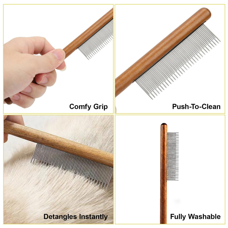 Dog Slicker Brush and Dog Grooming Brush, Professional Pet Comb for Shedding Control, Wooden Handle Cushion Wire Brush with Long Short Teeth Design, Suitable for Long and Short Haired Pets