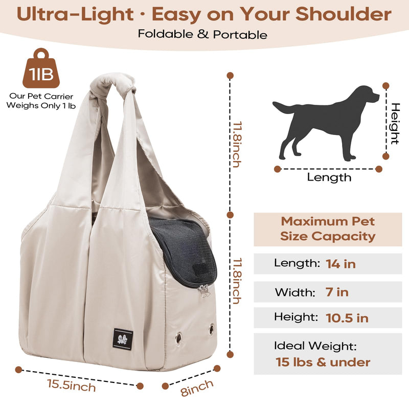 Dog Purse Carrier for Small Dogs, Cats, and Puppies – Soft-Sided Travel Pet Tote Bag with 4 Large Pockets, Foldable, Lightweight, Fits Pets up to 15 lbs, for Travel, Outings (Beige) Beige