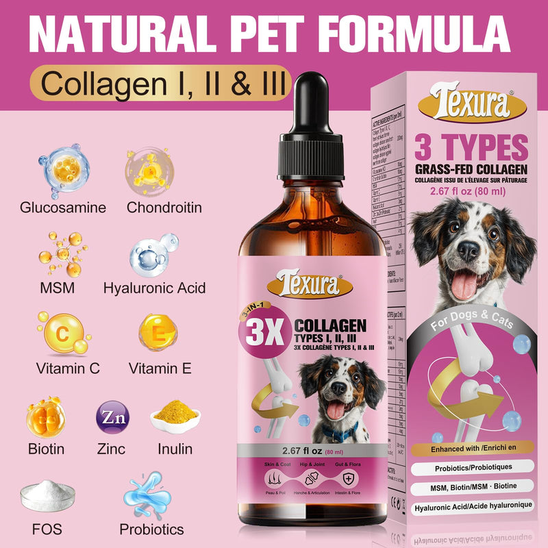 Liquid Collagen for Dogs & Cats - Grass-Fed Hydrolyzed - for Joint, Hip, Skin & Coat Nutritional Support 1
