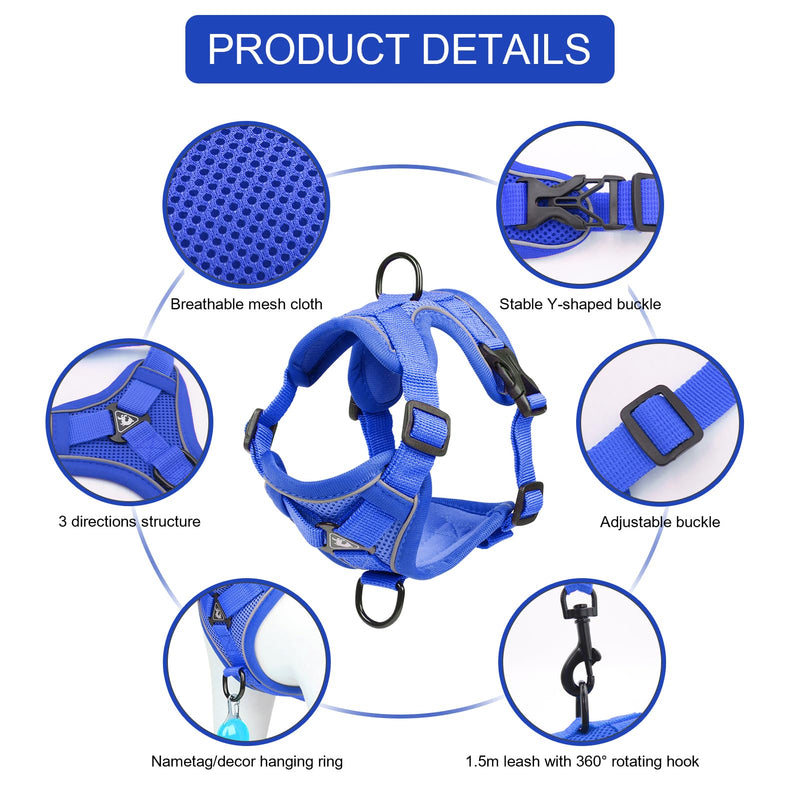Vest Harness Leash Set for Small Dog Large Cat, Upgraded Escape Proof Adjustable Jacket with Lead for Puppy Fat Cat Outdoor Walking, Soft Breathable Mesh Coat with Reflective Strip XL Blue Klein Blue - PawsPlanet Australia