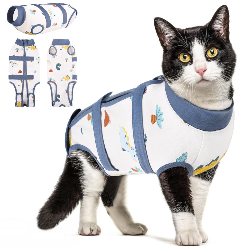 SUNFURA Cat Recovery Suit, Breathable Cat Surgery Recovery Suit Kitten Onesie for Cats After Surgery, Cat Surgical Spay Suit Male Female E-Collar Alternative Anti Licking Wounds, Blue S Small Blue Dinasour