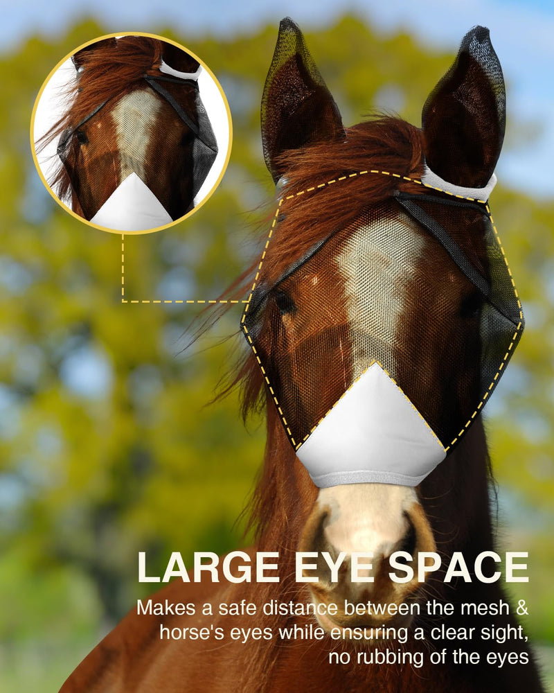 Hilltown Fly Mask for Horse with Ears - Teslin Mesh, 3D Eye Space, Forelock Opening, UV Protection, Adjustable Fit for Pasture, Grazing & Stable - Full, Grey