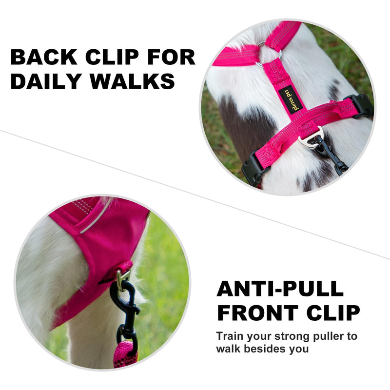 Plutus Pet No Pull Dog Harness, Reflective Adjustable Dog Vest Harness with Handle, Escape Proof, Soft Padded for Small Medium Large Dogs (Hot Pink, S) Hot Pink - PawsPlanet Australia