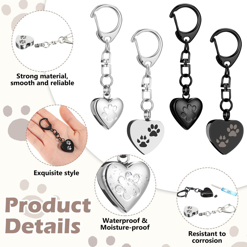 Tondiamo 4 Pcs Pet Keychain Urn for Ashes Dog Cat Stainless Steel Pet Cremation Jewelry Heart Shaped Dog Ashes Keychain Paw Print Memorial Urn for Women Men Memorial Keepsake Pendant - PawsPlanet Australia