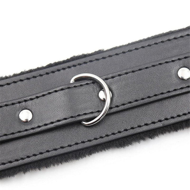 Black Leather Collars Gothic Plush Leather Collars Choker with Chain Detachable Leash Rope Small Pet Collar C3 - PawsPlanet Australia