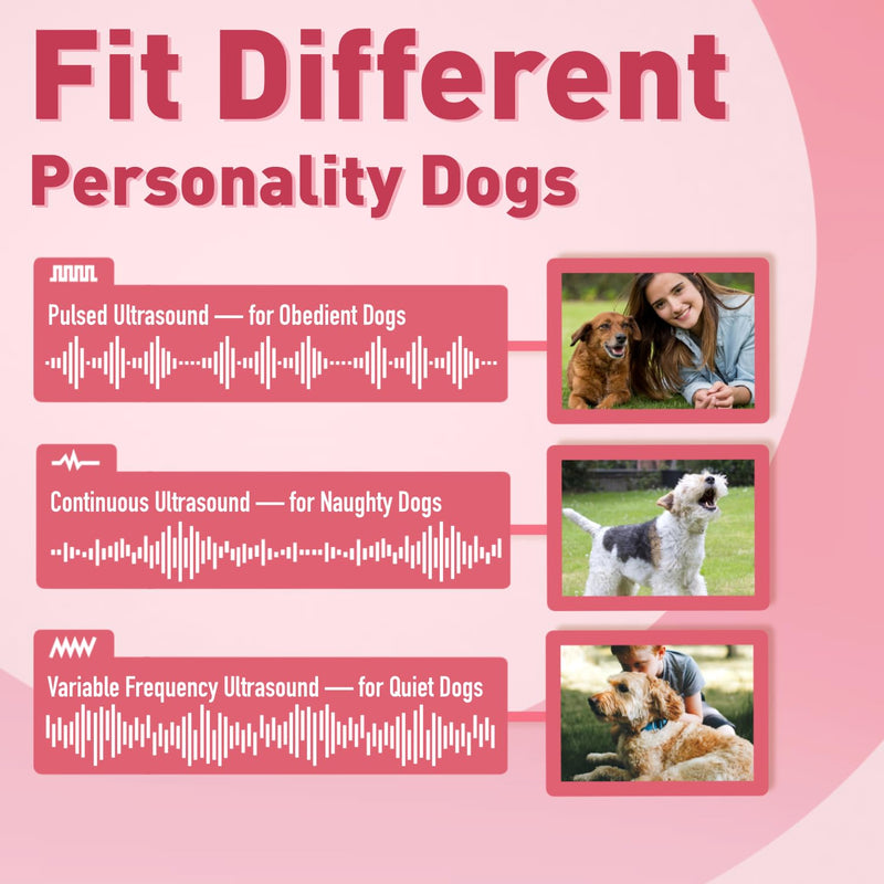 Anti Barking Device for Dogs - Dog Bark Deterrent Devices with 3 Modes Range 50ft, Rechargeable Ultrasonic Dog Barking Silencer for Indoor & Outdoor Pink