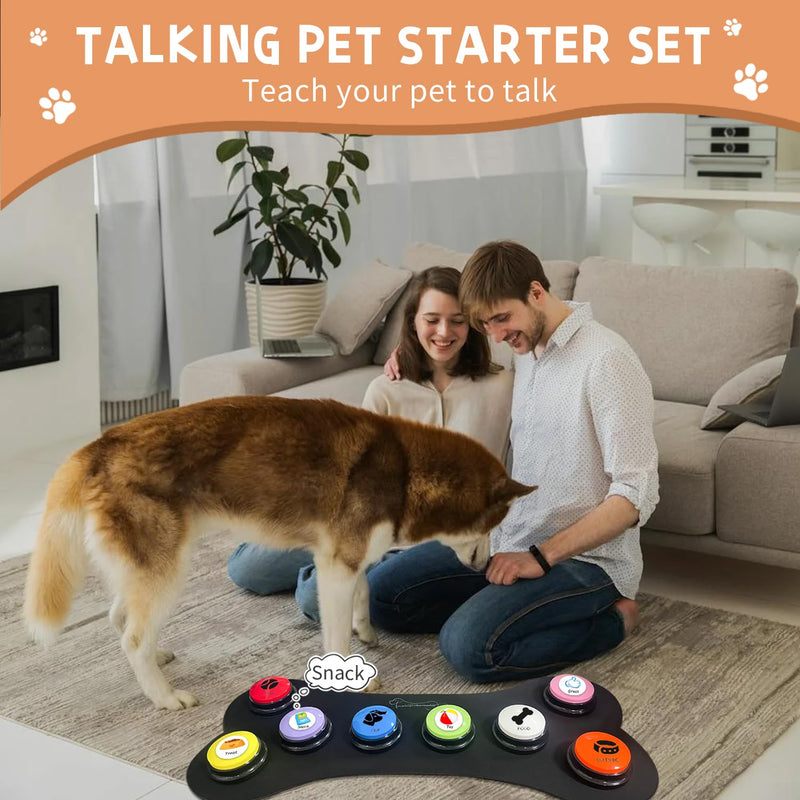 Set of 8 Dog Buttons,Dog Training Buzzer with Rubber Mat,Dog Communication with Stickers,Dog Talking Button Set,Speaking Button for Dogs with Waterproof Anti-Slip,30 Second Record & Playback - PawsPlanet Australia