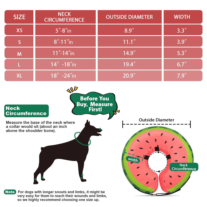 Dog Cone Collar for Small Medium Large Dogs for After Surgery, Pet Inflatable Neck Donut Collar Soft Protective Recovery Cone for Dogs and Cats - Alternative E Collar Does not Block Vision - Red,M Watermelon M-Neck:11"-14"