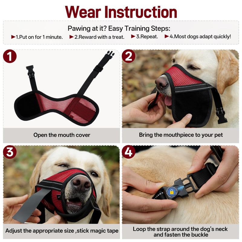 Pezluxe 2-Pack Dog Muzzle, Soft Air Mesh Muzzle Anti Biting Barking Chewing, Secure & Breathable Drinkable Pets Muzzles with Adjustable Strap, for Small Medium Large Dogs (Red-L) Red L - PawsPlanet Australia