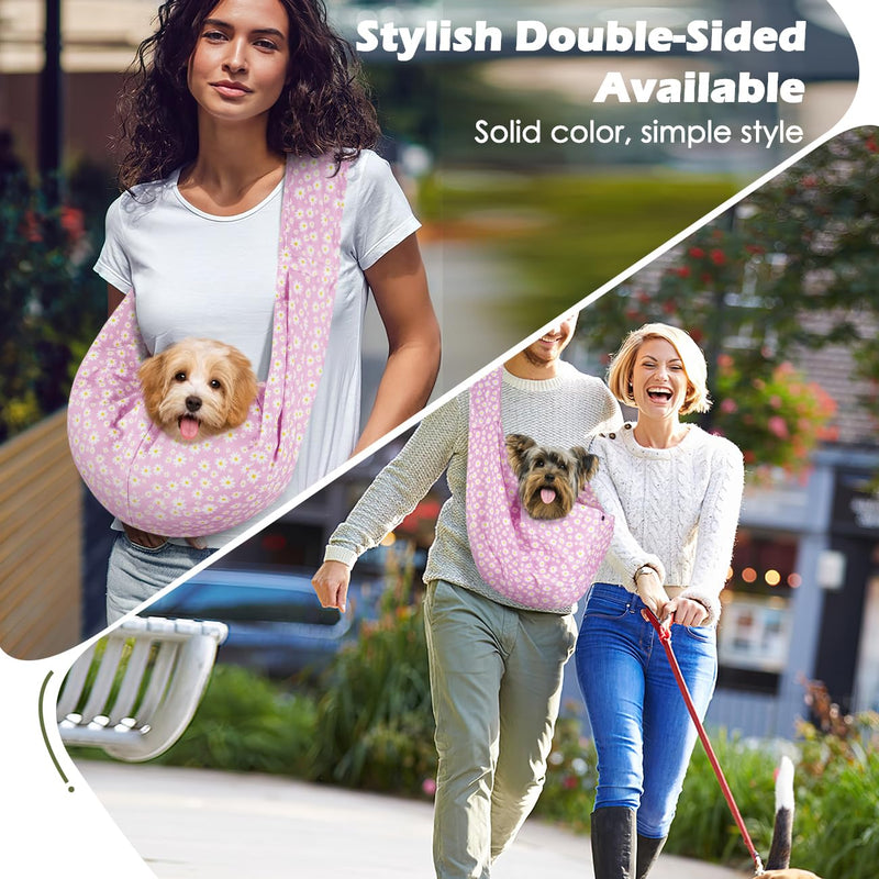 Pawaboo Small Dog Sling Carrier, Reversible Hands Free Dog Sling Carriers for Small Dogs and Cats, Puppy Slings Carrier with Safety Harness, Puppy Essentials, Pink Daisy - PawsPlanet Australia