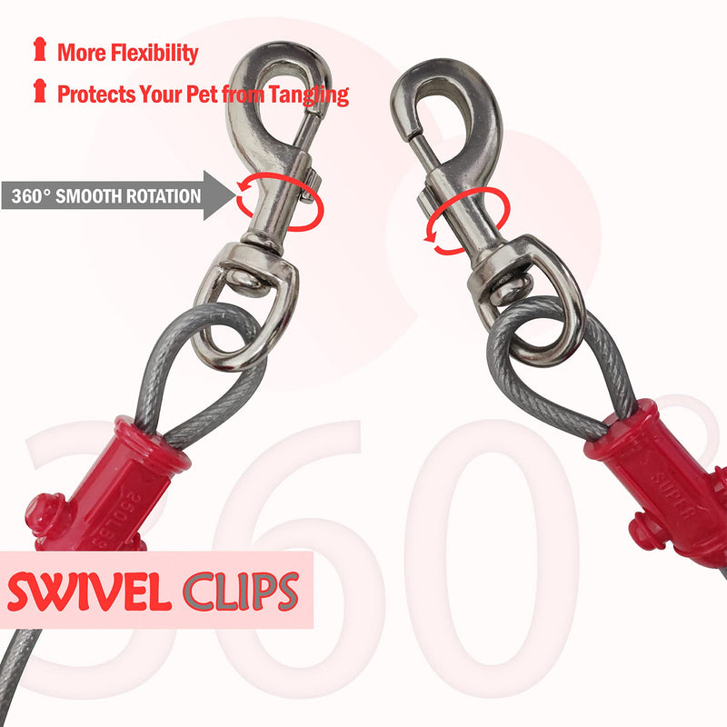 Petest Reflective Tie Out Cable with Crimp Cover for Super Dogs Up to 250 Pounds, 15 Feet 250lbs15ft Red & Cool Grey - PawsPlanet Australia