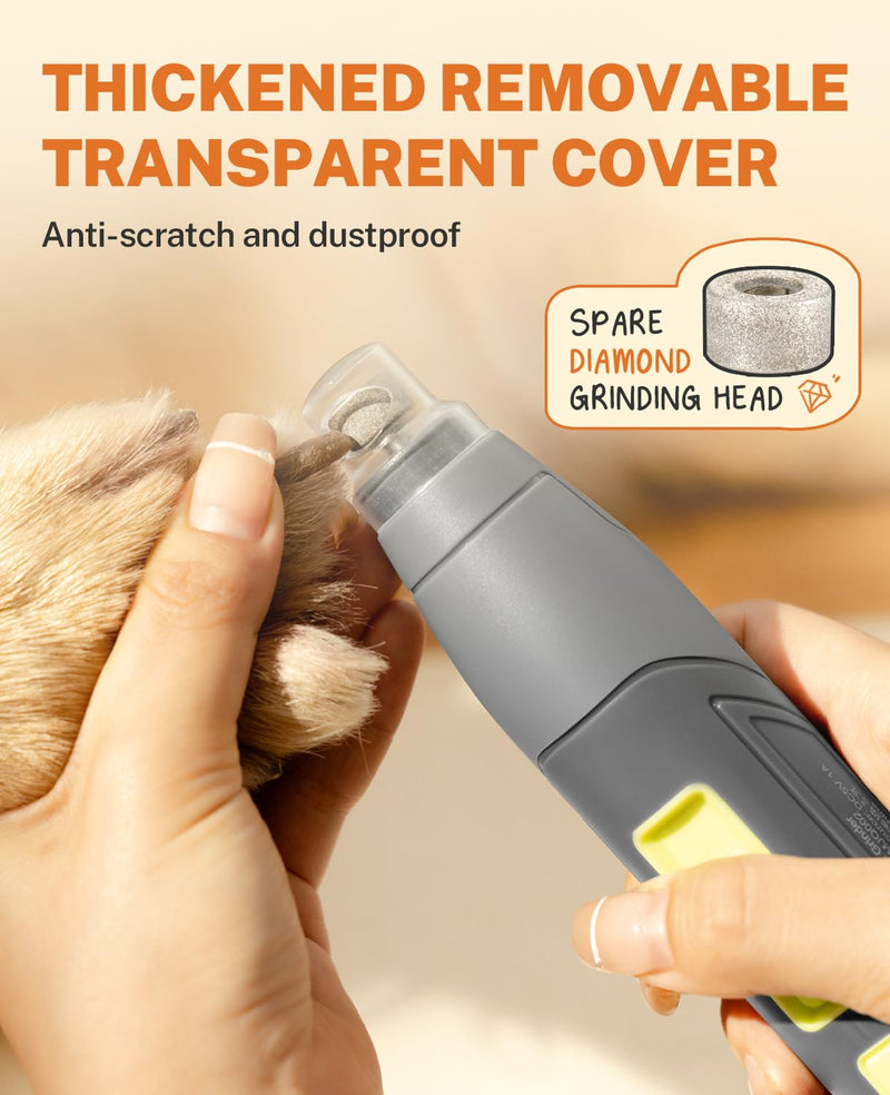 Toozey Dog Nail Grinder for Large Dogs, Real 12,000 RPM & 3-Speed, with Dust Cap and LED Light, Professional Electric Dog Nail Trimmer for Medium & Small Dogs, USB Rechargeable Pet Toenail Grinder MJQ002_G - PawsPlanet Australia