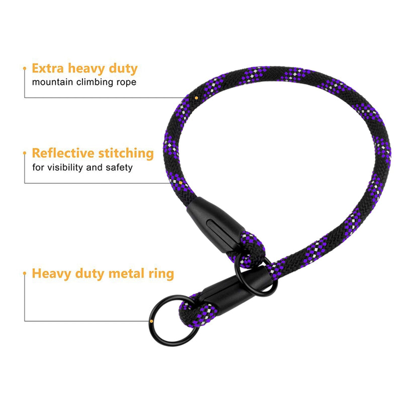 BRONZEDOG Rope Dog Collar Slip Reflective Pet Collars for Small Medium Large Dogs Purple Orange Green Medium (Pack of 1)