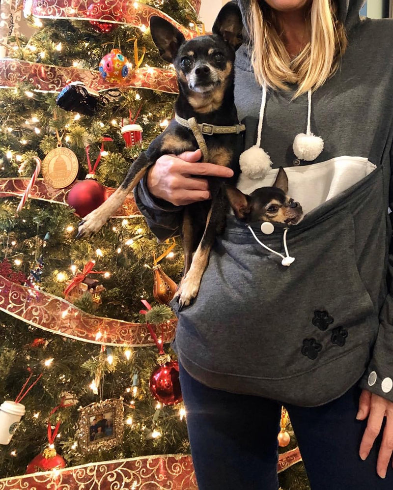 Cat Hoodie Pouch Kitten Puppy Carrier Hood Sweatshirt Pet Pocket Holder Top Small Dark Grey - PawsPlanet Australia