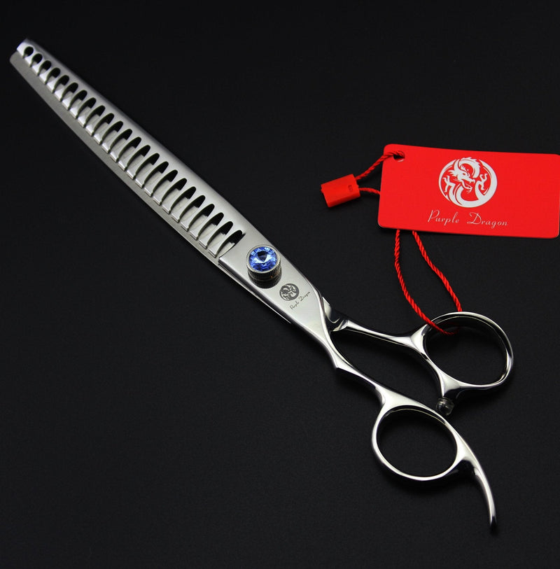 Purple Dragon 8.0" Left Handed Professional Pet/Dog Grooming Hair Cutting Scissors&Downward Curved Scissor &Chunker Shears with Bag - for Mancinism Pet Groomer or Family DIY Chunker Scissor - PawsPlanet Australia