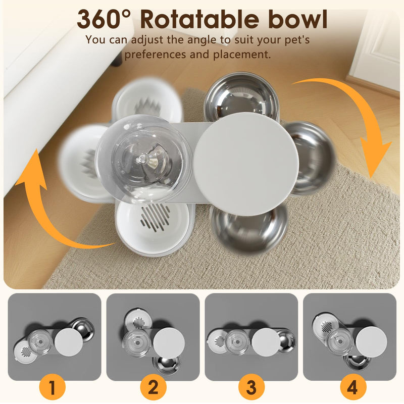 Automatic Gravity Cat Dog Feeder and Water Dispenser with 304 Stainless Steel Bowls 2 in 1 360 Degree Rotatable Auto 2.4L Dry Food and 2.6L Water Bowl for Small Medium Pet Dog Puppy Kitten (Gray) Gray - PawsPlanet Australia