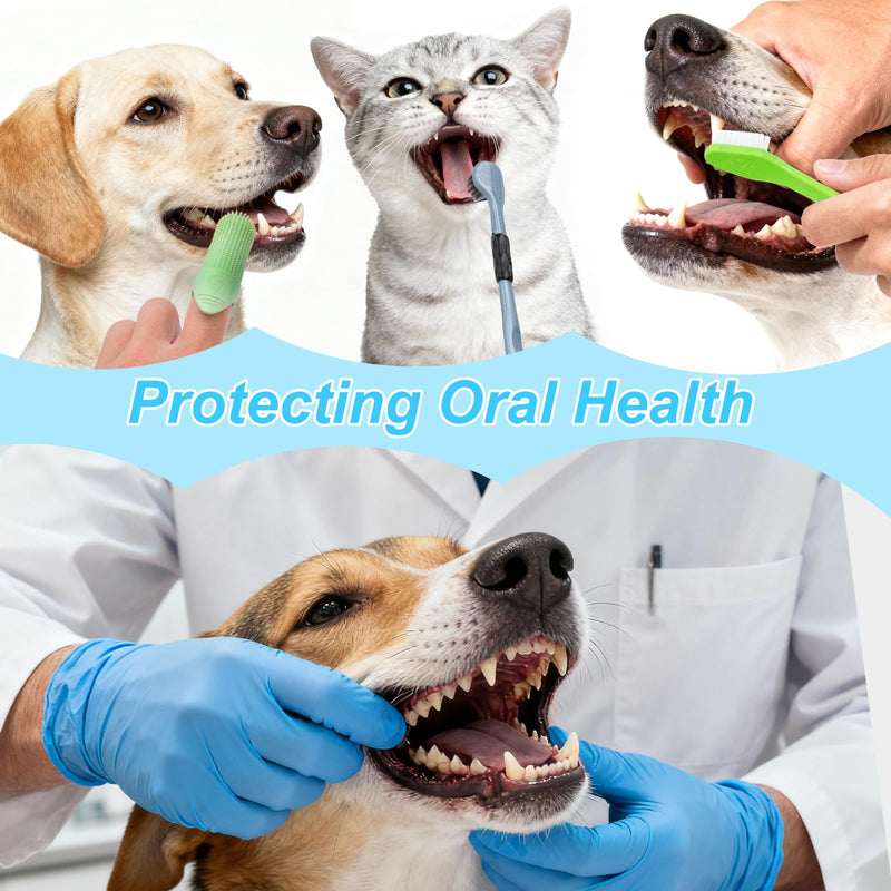 Set of 10 Dog Toothbrushes, 4 Finger Cots Dog Dental Care, 2 Triple Dog Toothbrushes, 4 Double Head Toothbrush for Dogs and Cats, Teeth Cleaning & Halitosis Reducing