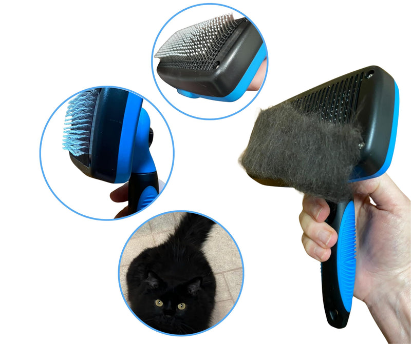 3-in 1 Dog & Cat Grooming Supplies- Self-cleaning Slicker Brush, Deshedding Rake Comb, And Finger Toothbrush For Dogs & Cats | Perfect For Pet Grooming Kit, Dematting And Dental Tool (blue) blue - PawsPlanet Australia
