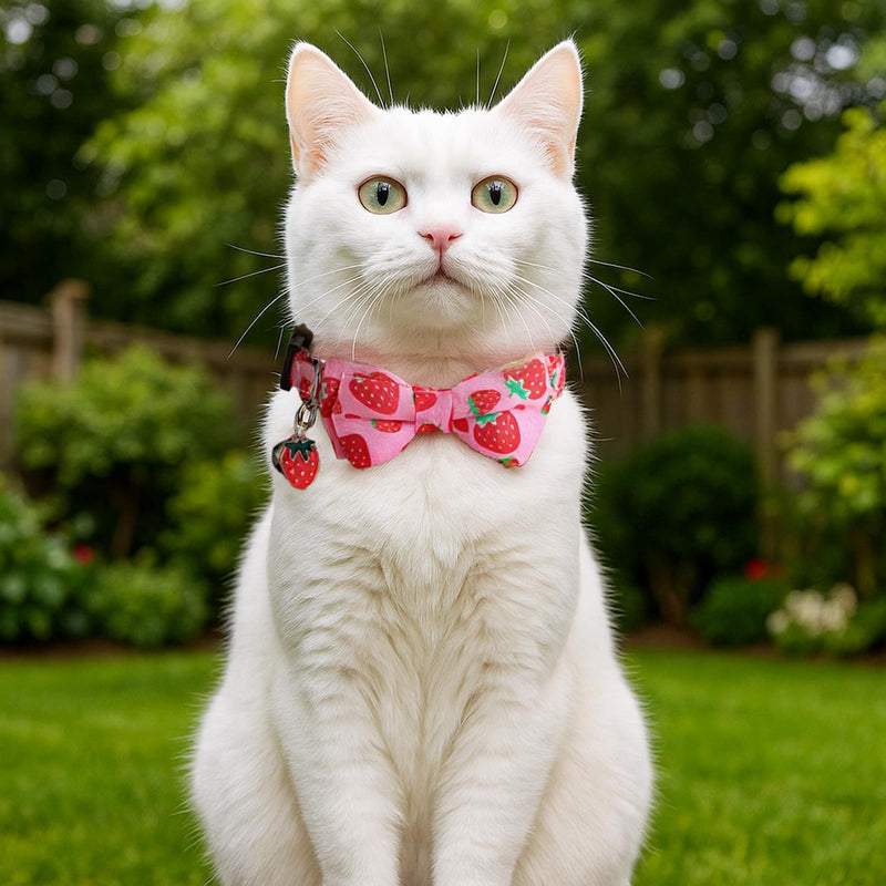 Ouligay 2PCS Bowtie Cat Collar with Bell Adjustable Breakaway Kitten Collars Cute Cat Collar with Removeable Bowknot for Girl Cats Boy Male Cats Lemon Strawberry - PawsPlanet Australia