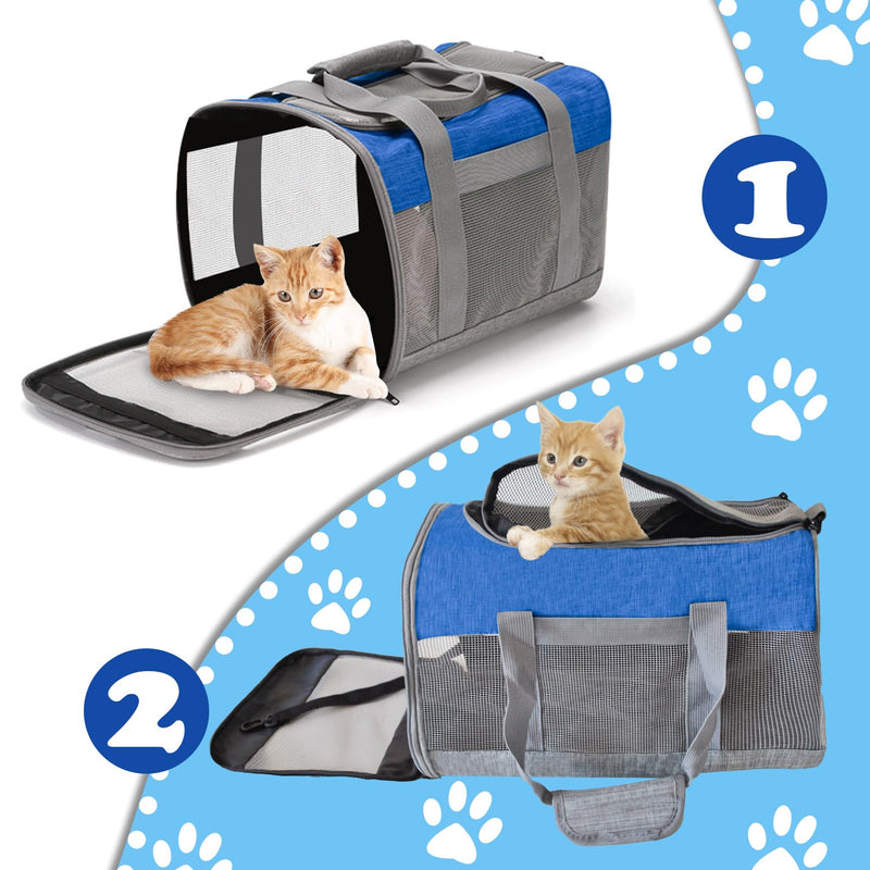Soft Sided Pet Carrier for Cat,Airline Approved Cat Carriers Collapsible Portable Kitten Travel Crate Breathable Ventilated Grey Blue Puppy Carrying Bag Under to 12 Lb 【Grayblue】 - PawsPlanet Australia