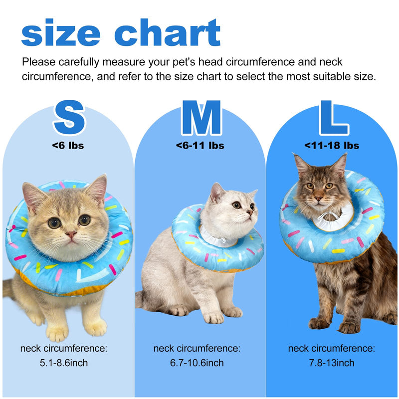 Cat Cone Collar Soft, Cute Adjustable Cat Donut Collar After Surgery, Kitten Recovery Cones to Stop Licking & Scratching, Wound Healing Neck Elizabethan Collars for Cats Blue M (under 10 lbs)