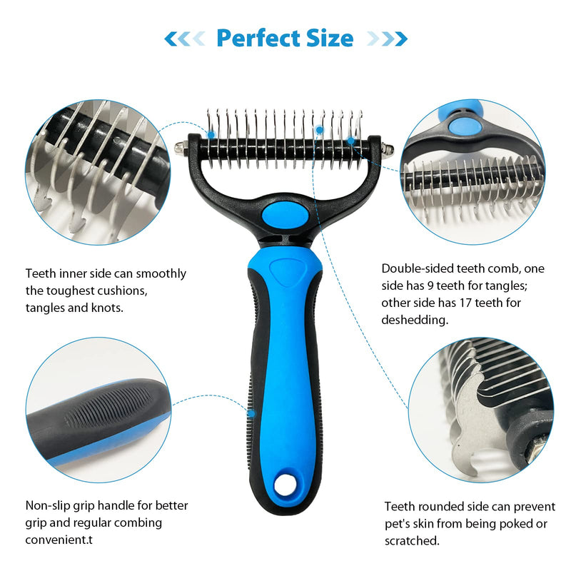Shudyear Dog Grooming Brush and Metal Comb, Pet Grooming Brush, Cat Brush Deshedder Brush Dogs Shedding Tool for Long matted Haired Pets With steel comb - PawsPlanet Australia