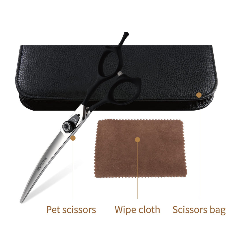 Fenice Peak 7.5'' Professional Curved Dog Grooming Scissors Heavy and Anti-Slip Black Handler 440C Stainless Steel Pet Cutting Shears Safety Trimming Shearing for Dogs Cats - PawsPlanet Australia