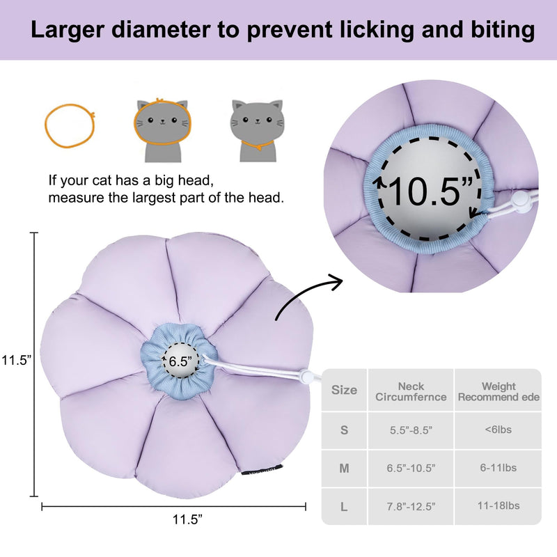 Cat Cone Collar,Cute Waterproof Cat Recovery Collar,Anti-Bite Lick Wound Healing Safety Elizabethan e Collar for Cats,Purple Flower All-Season Style… Medium purple