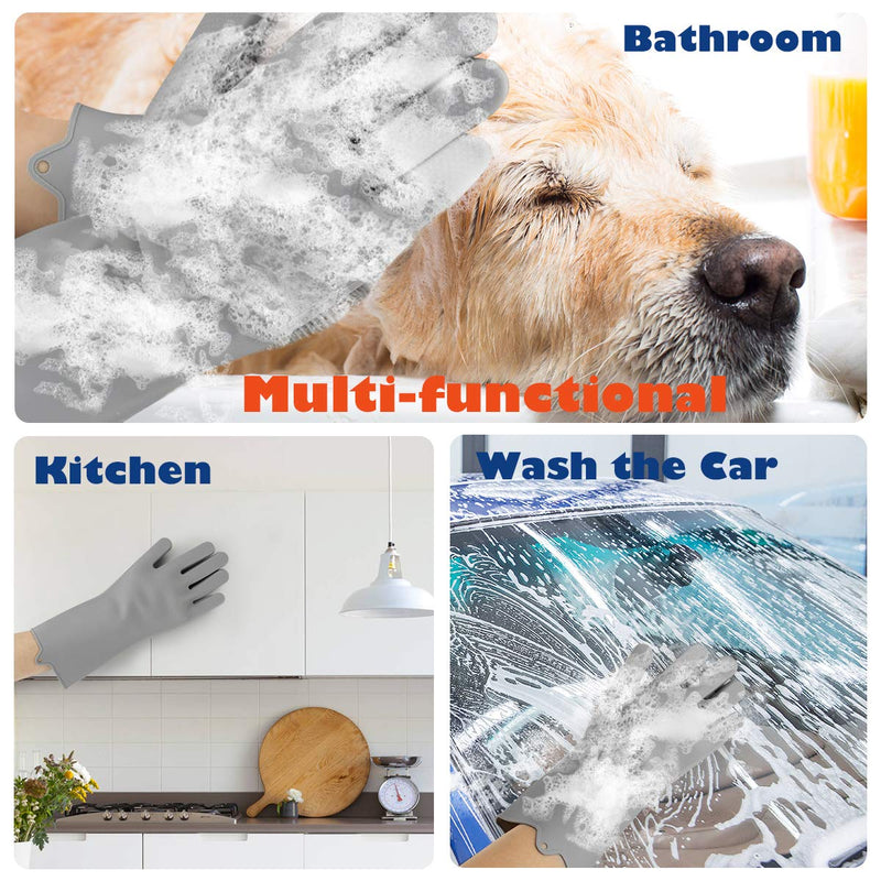 Pet Grooming Gloves - Dog Bathing Shampoo Brush with High Density Teeth, Heat Resistant Silicone Five Finger Design for Bathing and Massaging Dogs and Cats, Gray Normal - PawsPlanet Australia