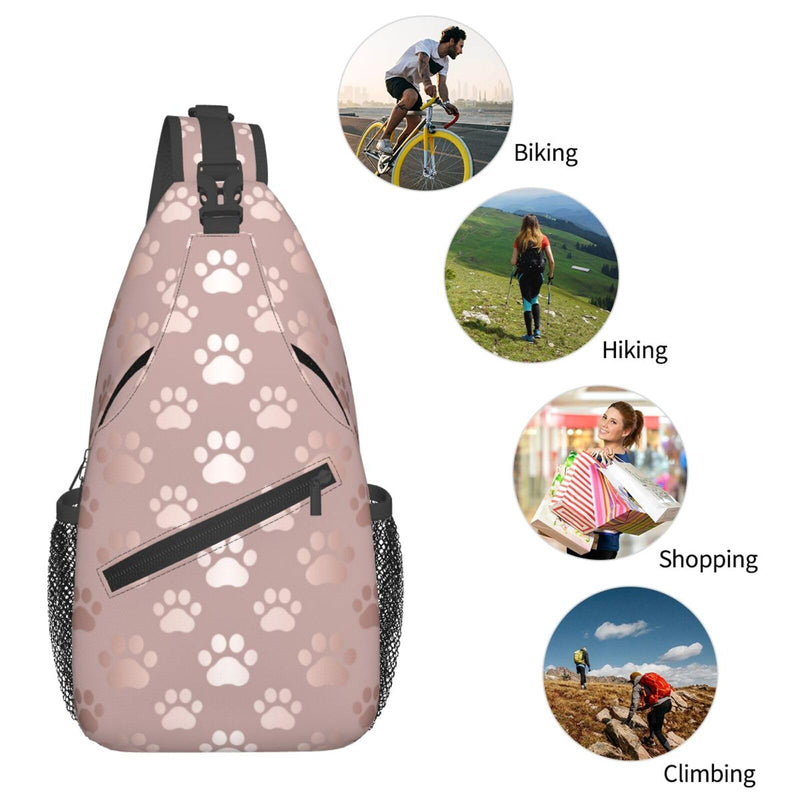 Paw Print Sling Bag for Women Men Rose Gold Dog or Cat Paw Pet Prints Cute Puppy Footprint Crossbody Chest Shoulder Bag Animal Pet Claws Backpack Casual Gym Sports Travel Hiking Daypack - PawsPlanet Australia