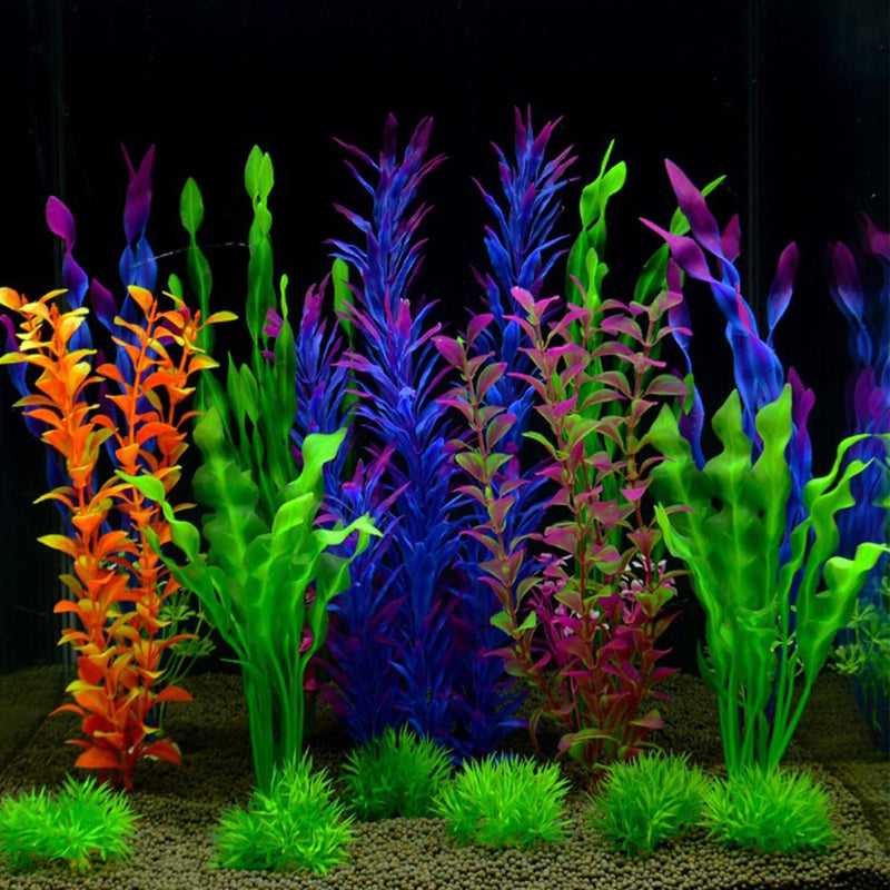 15 Pieces Colorful Artificial Fish Tank Decorations, Aquarium Decorations Fish Tank Artificial Plastic Plants, Small to Large (2-12Inch) 2-12Inch - PawsPlanet Australia