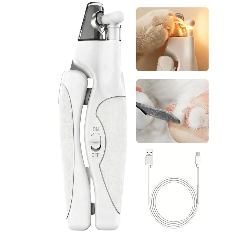 Rechargeable Cat Claw Clipper with LED Light for Dogs & Cats, Professional Trimmer Grooming Tool with Nail Trapper & Free Nail File, Pet Nail Clippers for Cat, Kitten, Puppy, Small Dog, Birds, Rabbit