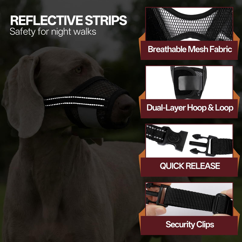 Dog Muzzle 2 Pack, Breathable Mesh Muzzles for Small Medium Large Dogs to Drink Eat Pant, Adjustable Soft Muzzle for Anti-Biting Barking Chewing Licking, Dog Mouth Cover for Vet Grooming, Black L