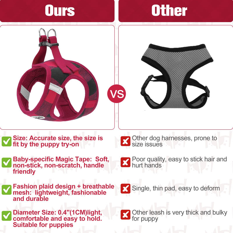 BEAUTYZOO Small Dog Harness and Leash Set,Step in No Choke No Pull Soft Mesh Dog Harnesses Reflective for Extra-Small/Small Medium Puppy Dogs and Cats, Plaid Dog Vest Harness for XS S Pets, Red M Medium(Chest Girth 16" - 18") - PawsPlanet Australia