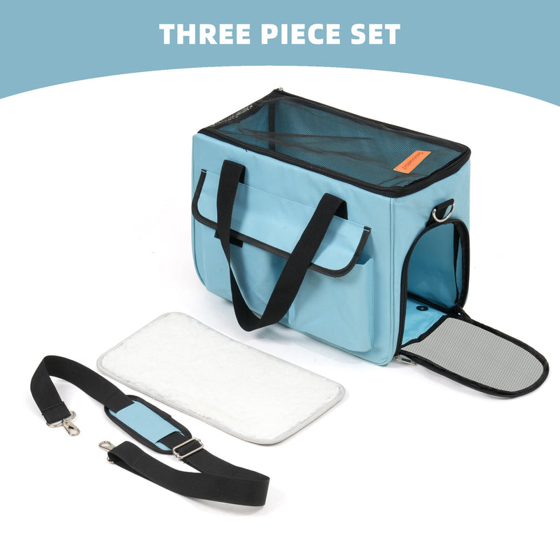 Cat & Dog Carrier for Pets Up to 15 Lbs, Airline Approved Soft-Sided Collapsible Pet Carrier for Cats & Dogs, Cat Carrier with Breathable Mesh, Padded Interior – Ideal for Car Rides, Daily Use(Blue) blue - PawsPlanet Australia