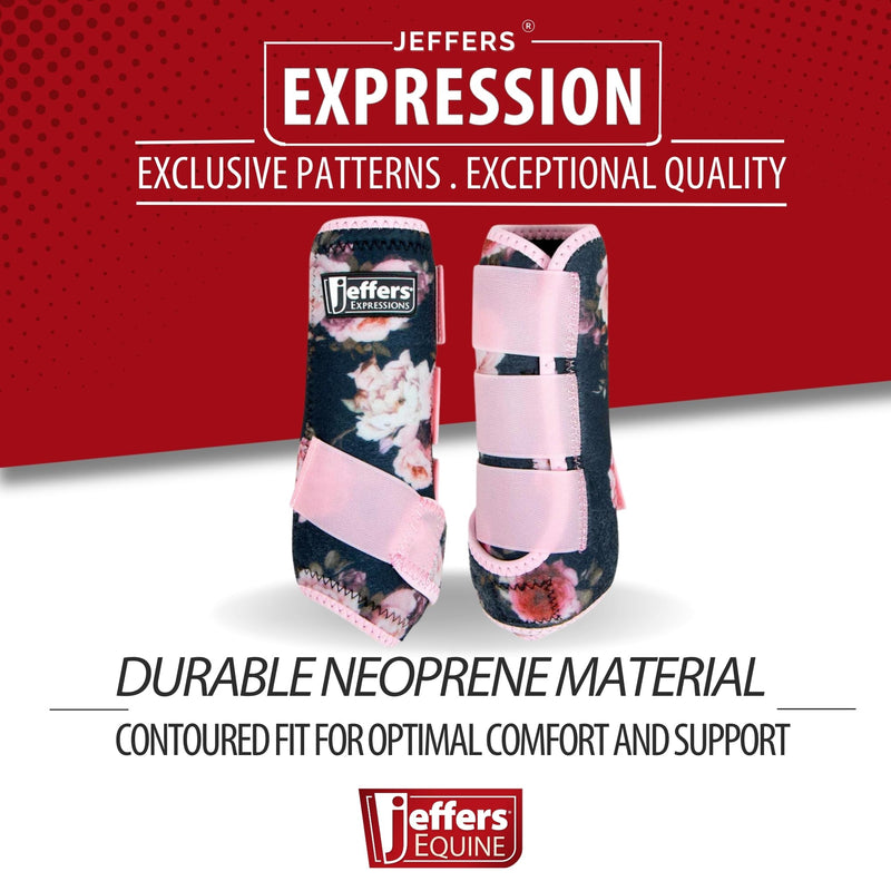 Jeffers Expression Protective Horse Boots 1 Pair, Rose Garden - Safe Neoprene Leg Guards, Comfortable Fit, Durable Strap Closures, Front & Hind Support, Accessories for Travel & Riding - Medium