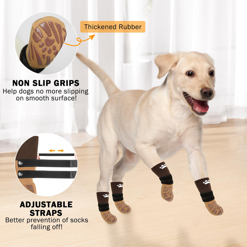 SCENEREAL Dog Socks to Prevent Licking Paws for Hot/Cold Pavement, Dog Boots & Paw Protectors for Small Medium Large Dogs, Senior Dog Grippy Socks Booties for Hardwood Floors Winter Outdoor, Khaki L L(Pack of 4) - PawsPlanet Australia