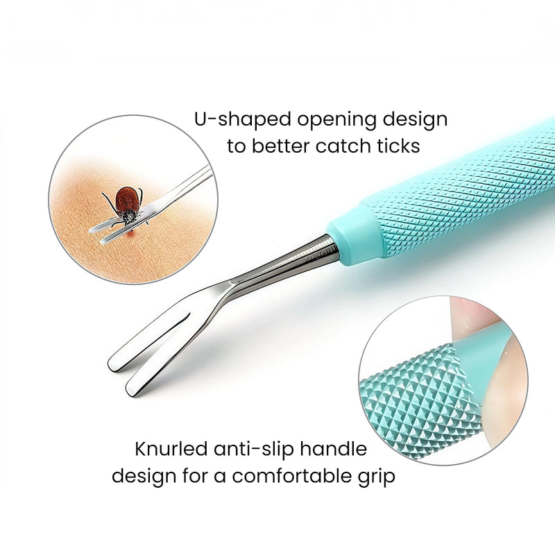 MEDUWEDU Tick Removal Tool Kit for Dogs, Cats & Humans – Stainless Steel Tick Tweezer, Fork & Dual-Head Clamp with Leather Pouch, Safe & Easy Tick Remover for Pets, Ideal for Grooming & Outdoor Travel