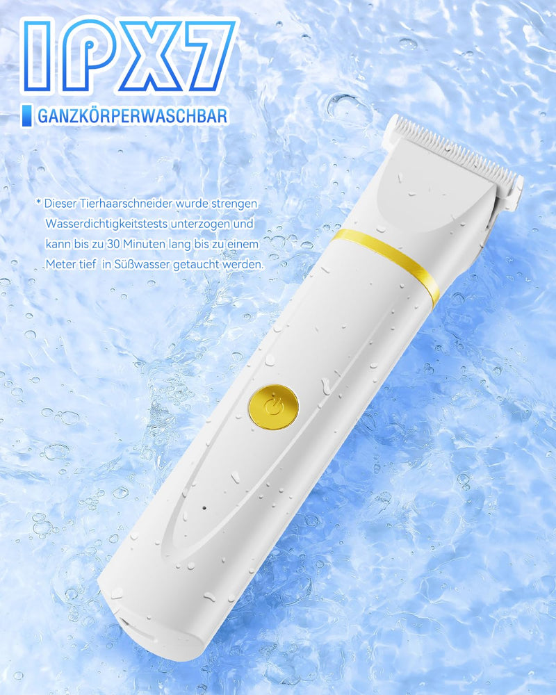 Unibono Pet Grooming Clipper Kit for Dog & Cat- Quiet Rechargeable 7000RPM Motor, Detachable Cutting Heads, IPX7 Waterproof, White - PawsPlanet Australia